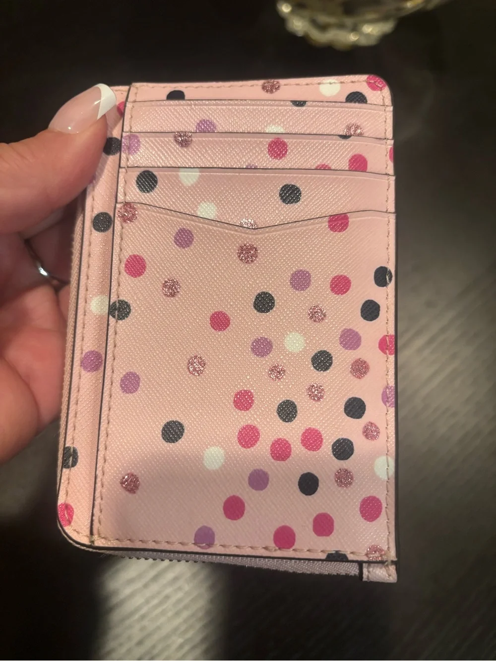 kate spade Pink Polka Dot L Zip Card Holder